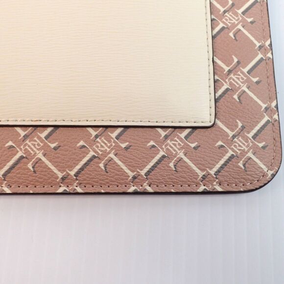 Lauren Ralph Lauren Saffiano Leather Logo Wristlet Pink Vanilla Gold - Picture 9 of 10